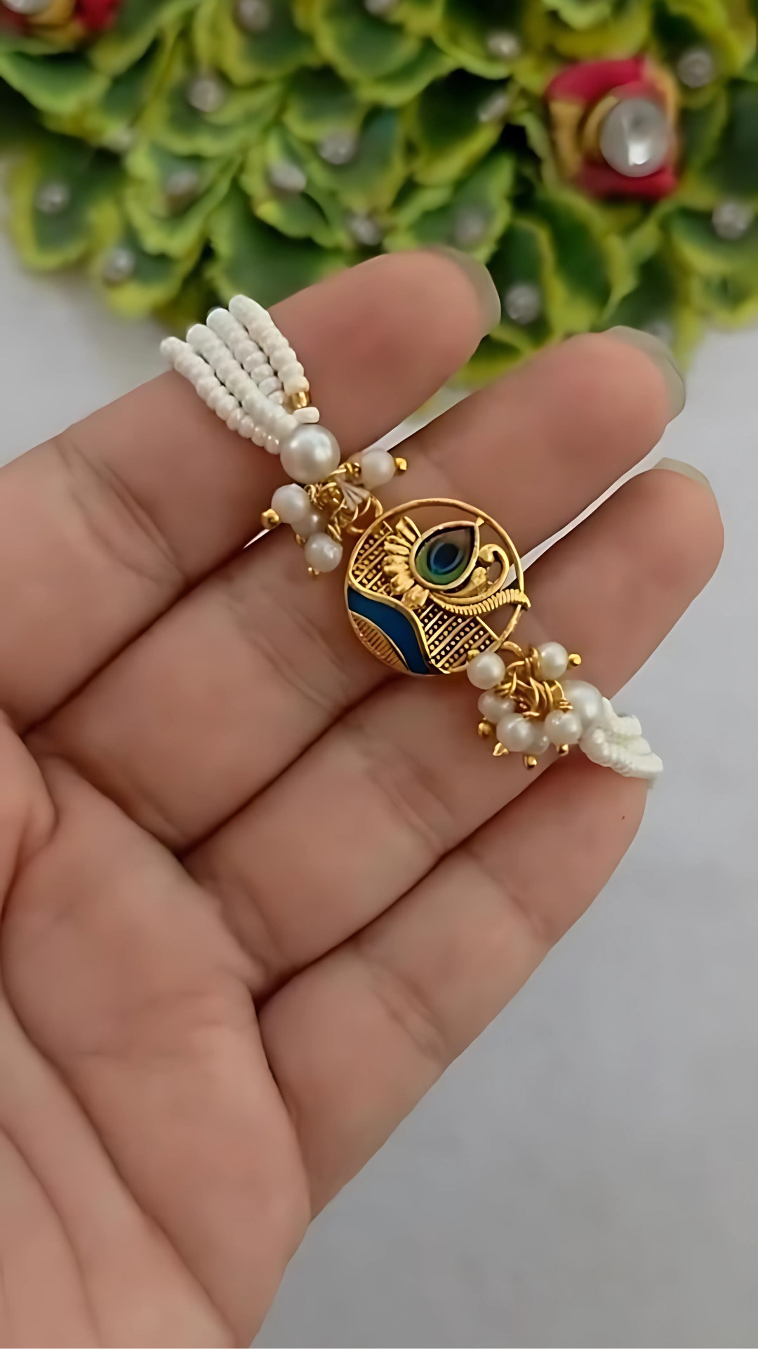 Graceful White Pearl Rakhi ๐ธ