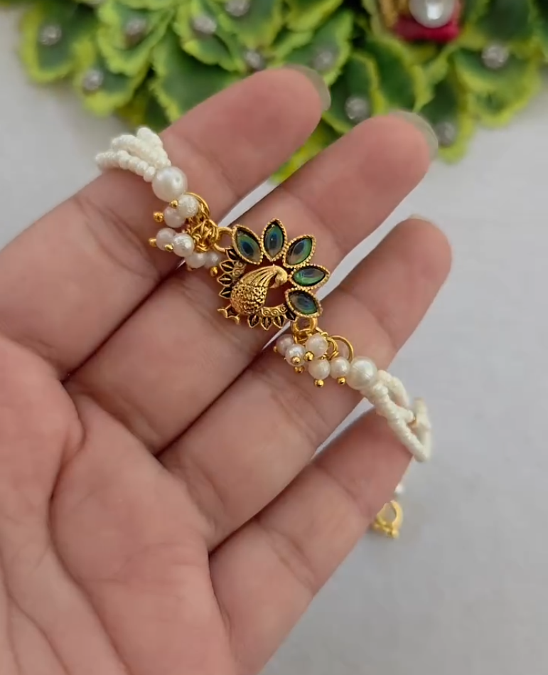 Graceful White Pearl Rakhi ๐ธ