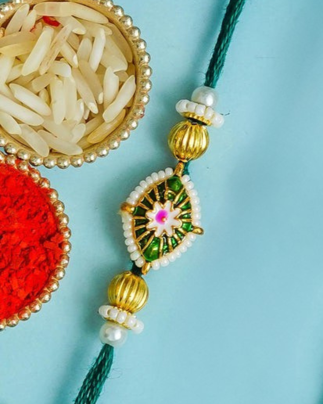 Traditional Rakhi Set with Free Chawal & Kumkum