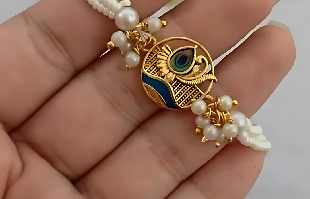 Handcrafted Lord Krishna Rakhi with Free Chawal & Kumkum