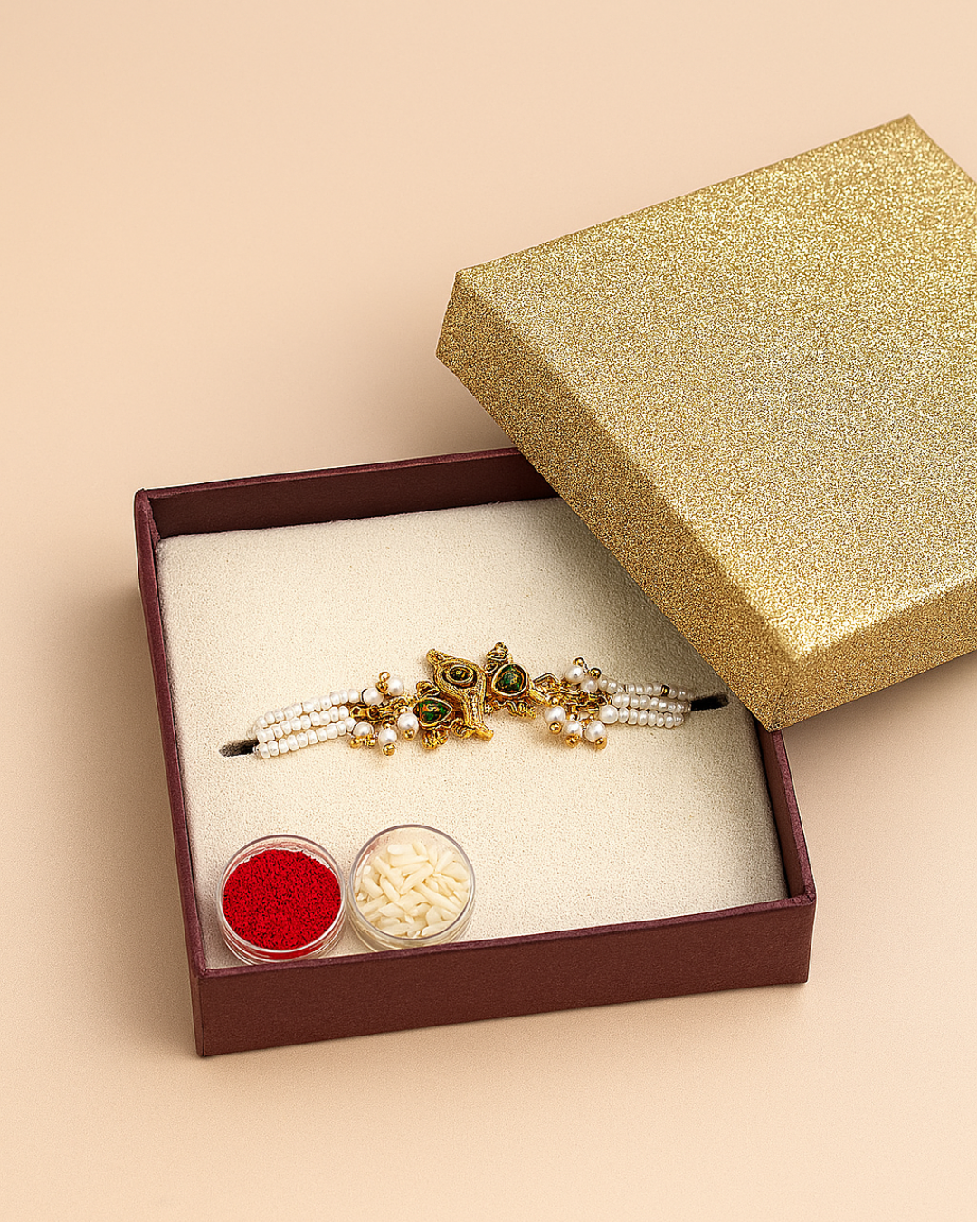 Handmade Divine Peacock Feather Rakhi with Free Chawal & Kumkum