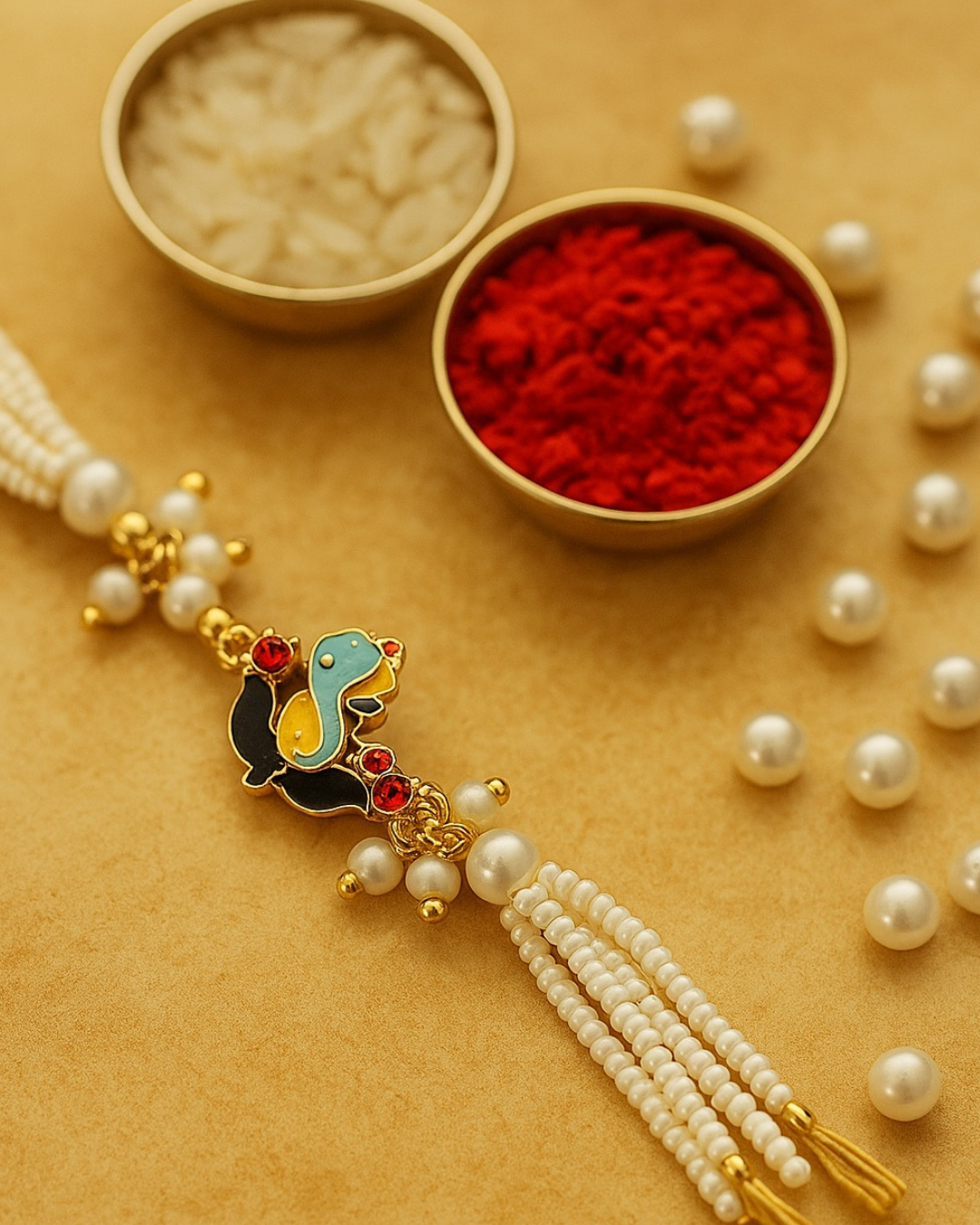 Handmade Divine Gajanan Rakhi with Free Chawal & Kumkum