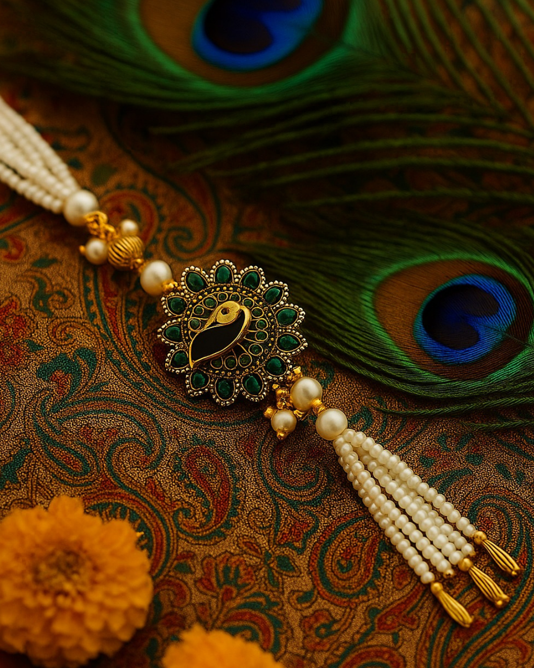 Graceful White Pearl Rakhi ๐ธ