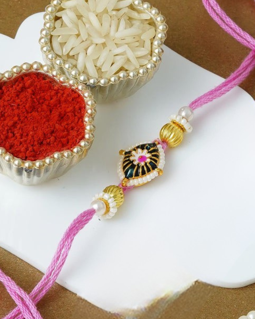 Traditional Rakhi Set with Free Chawal & Kumkum