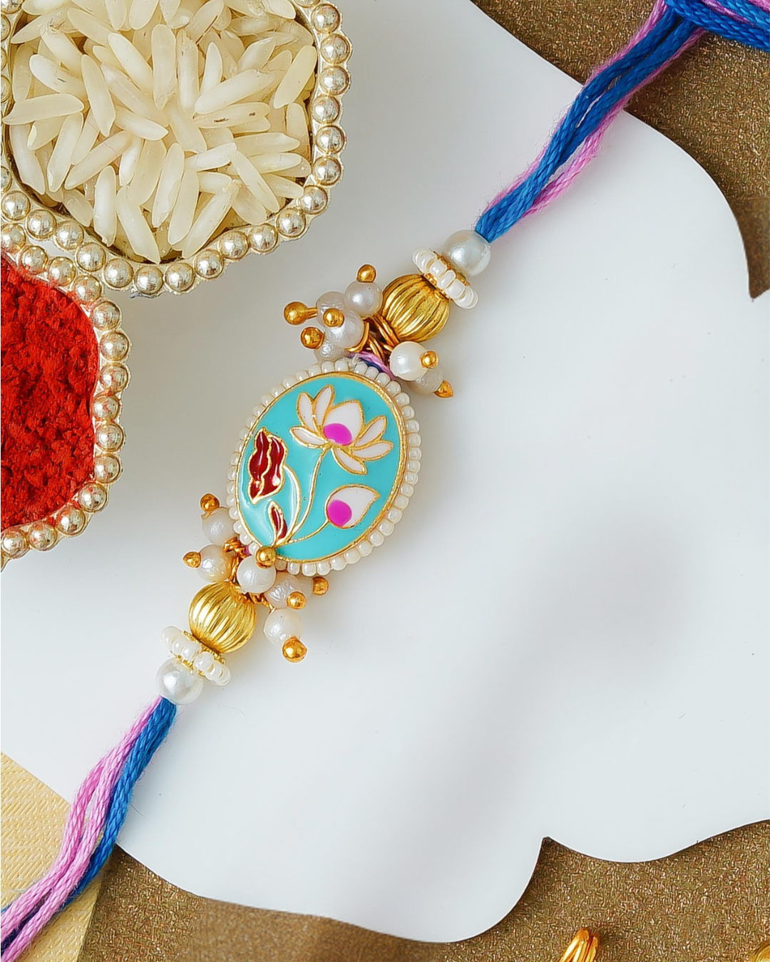 Traditional Rakhi Set with Free Chawal & Kumkum