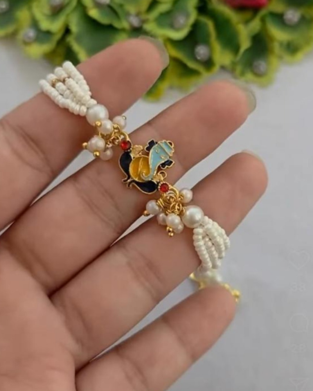 Handmade Divine Gajanan Rakhi with Free Chawal & Kumkum