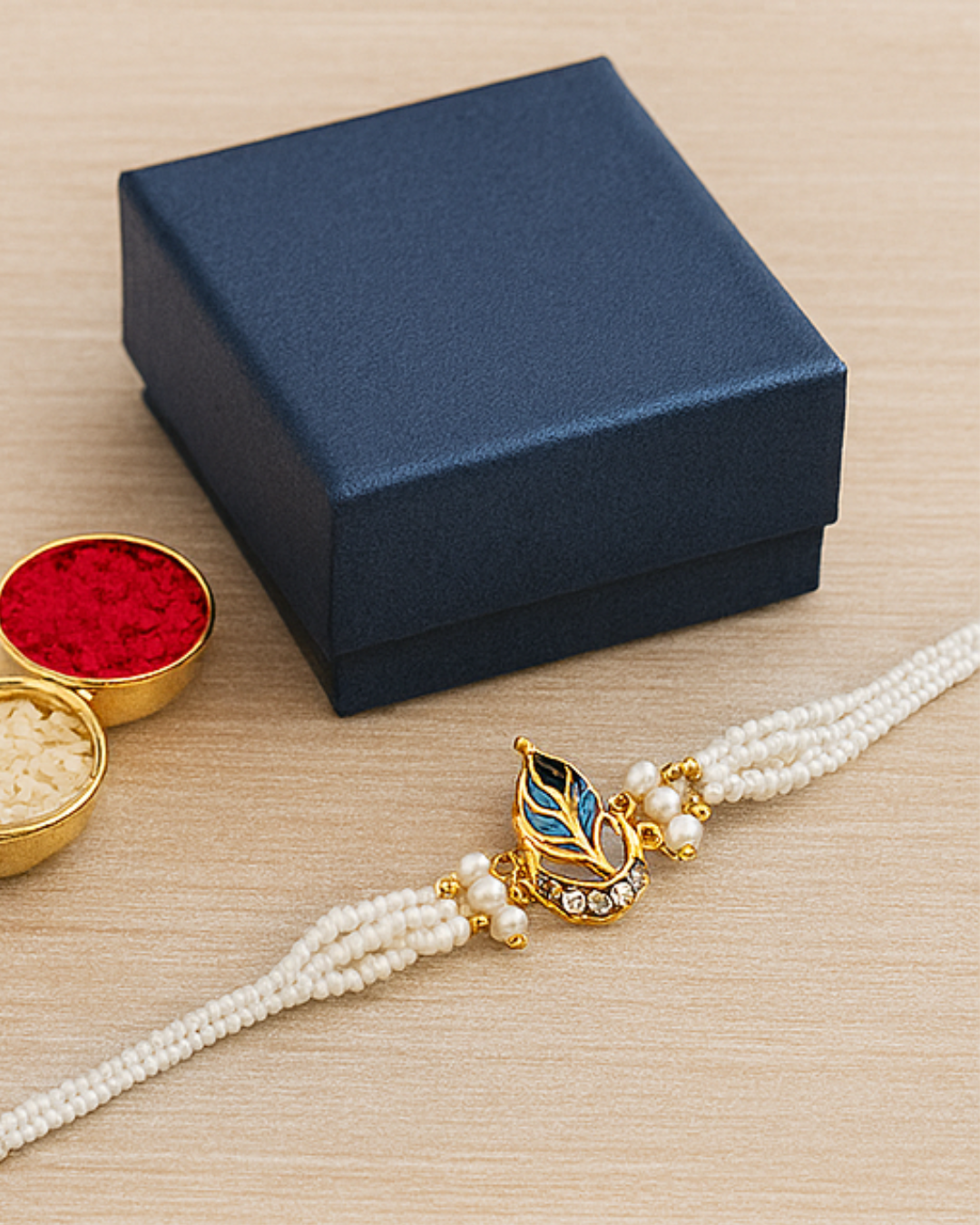 Handmade Divine Feather Rakhi with Free Chawal & Kumkum