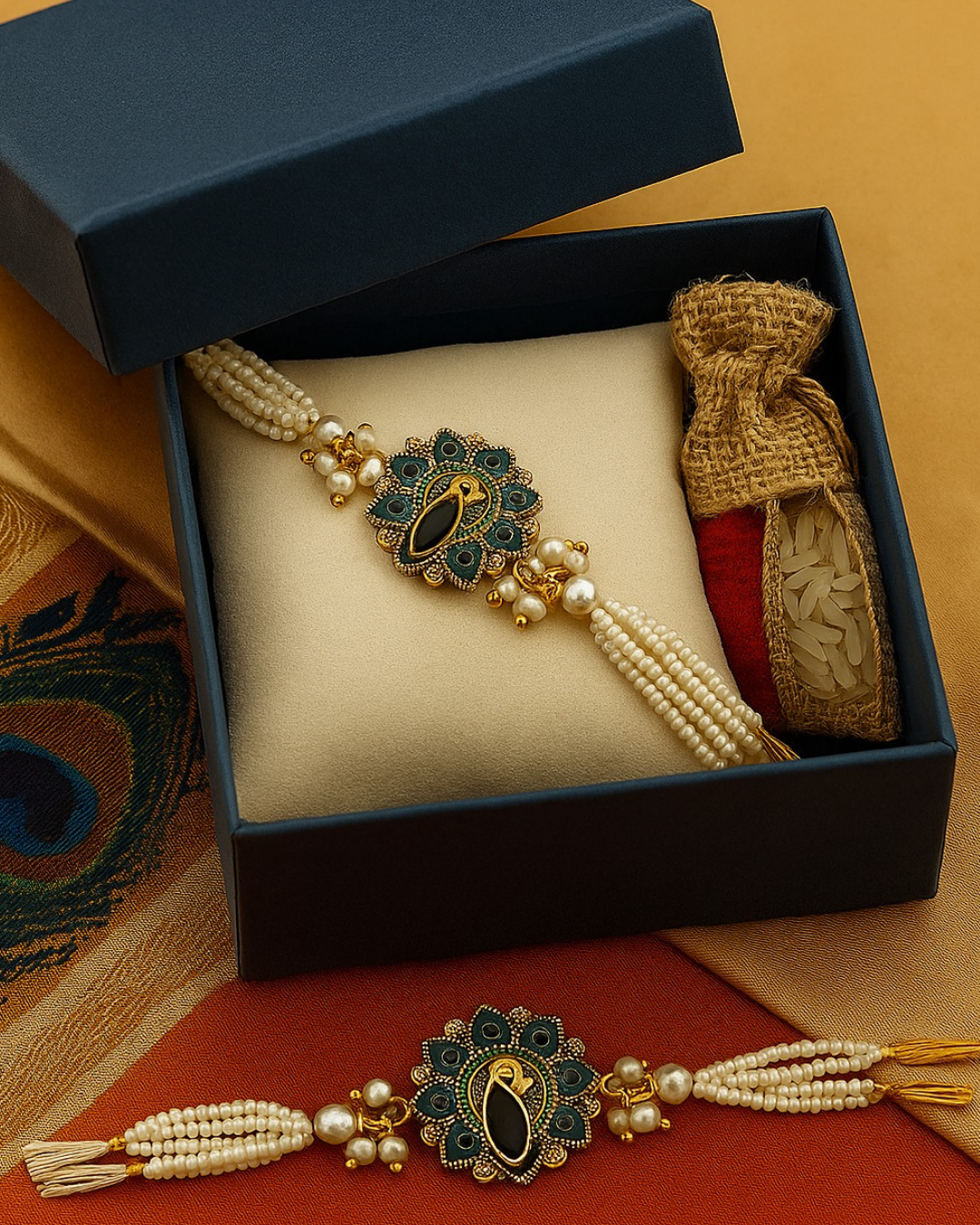 Graceful White Pearl Rakhi ๐ธ