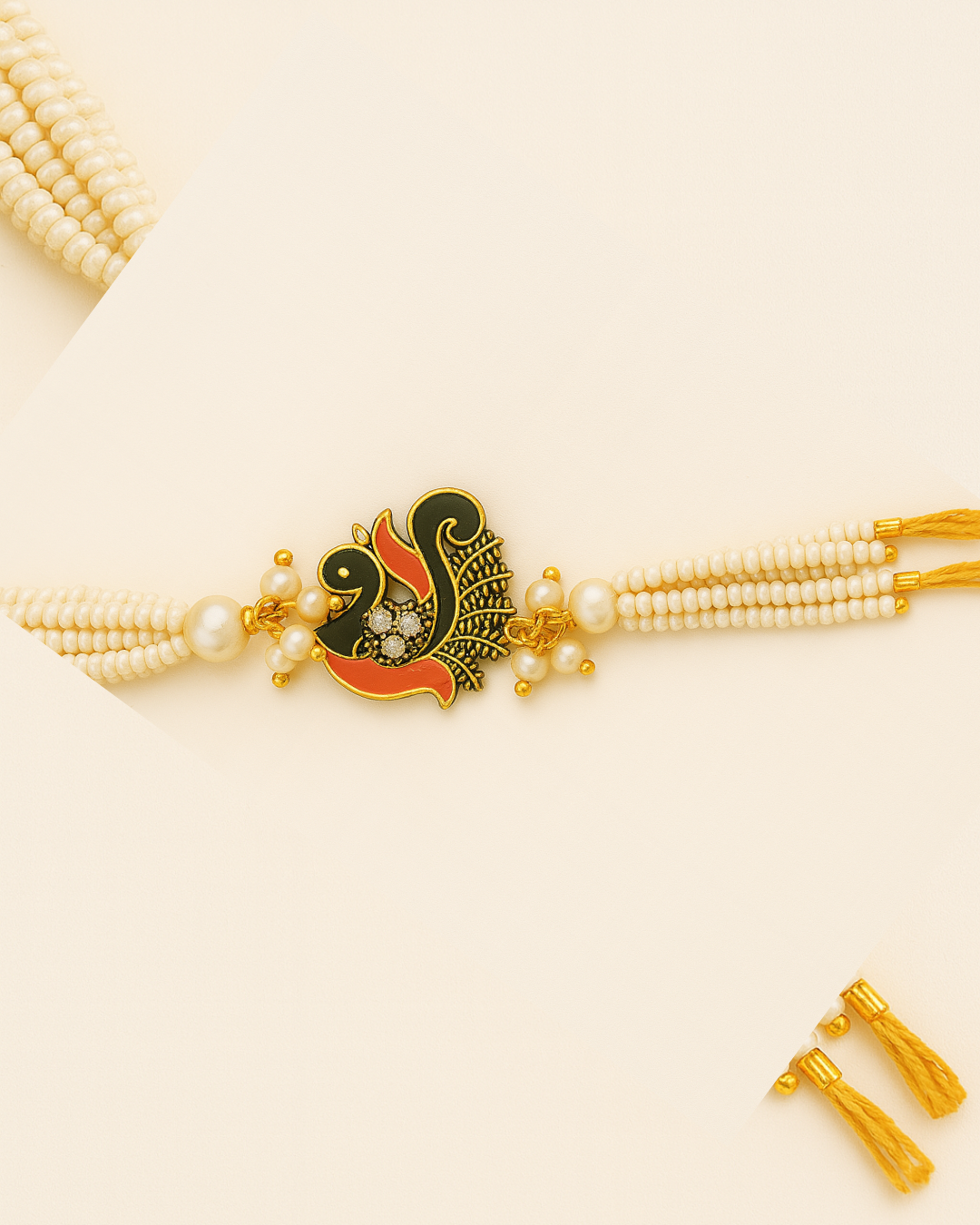 Handmade Divine Peacock Rakhi with Free Chawal & Kumkum