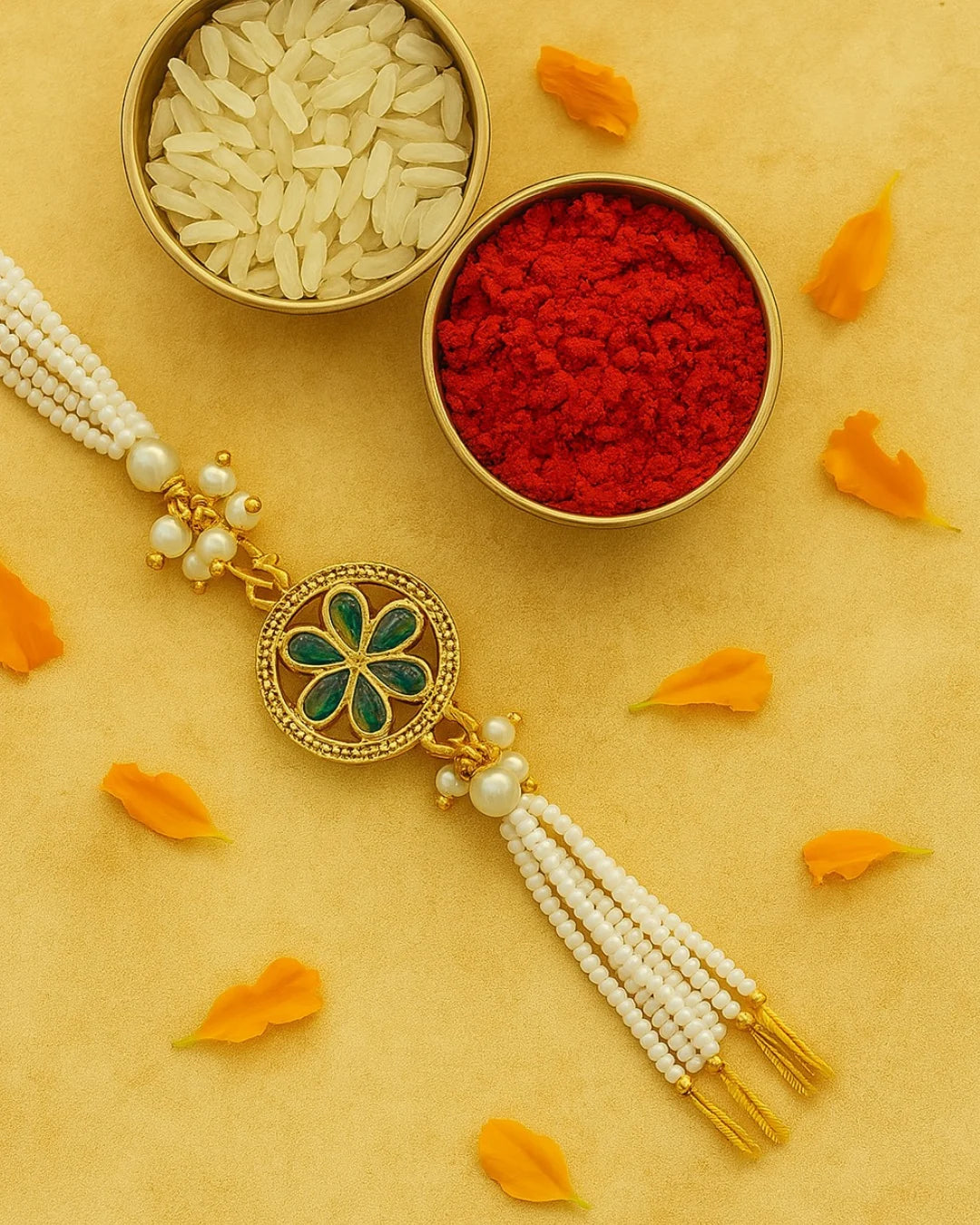 Regal Bloom Designer Rakhi with Free Chawal & Kumkum