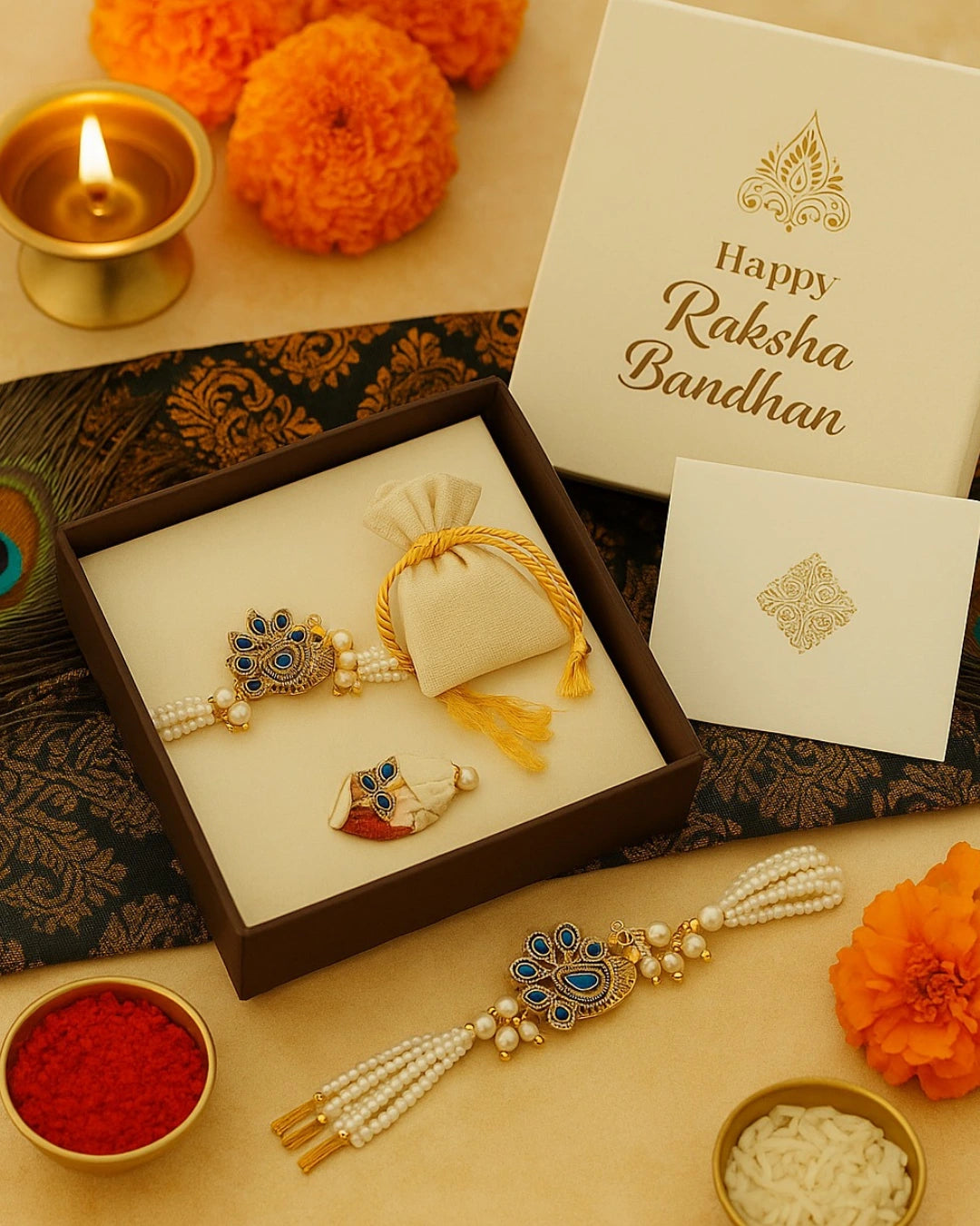 Graceful White Pearl Rakhi ๐ธ