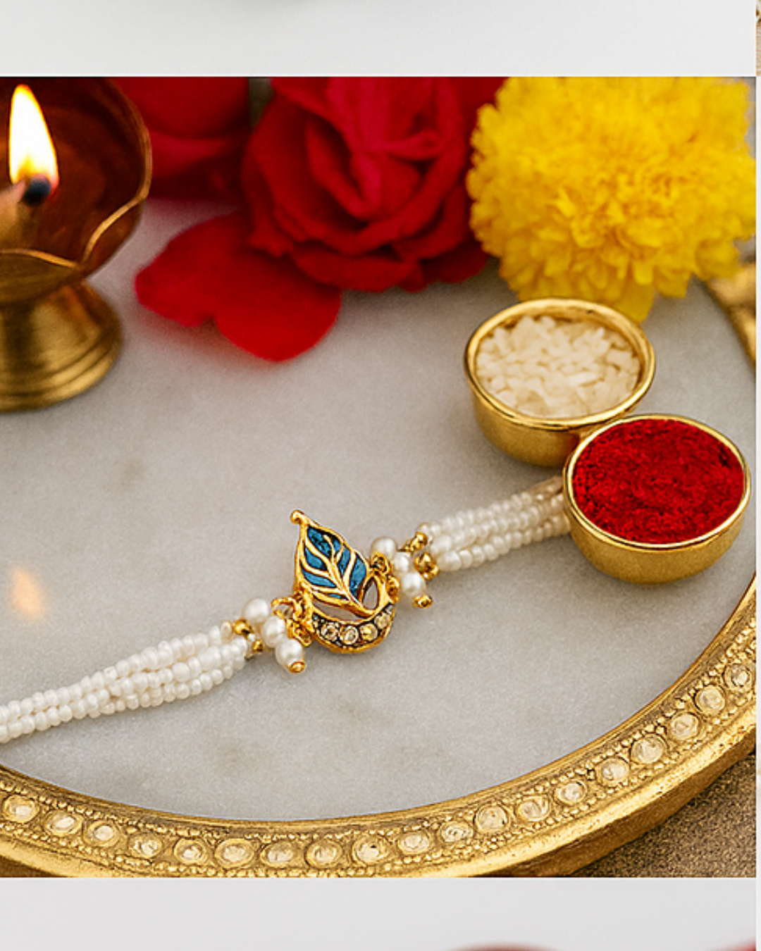 Handmade Divine Feather Rakhi with Free Chawal & Kumkum