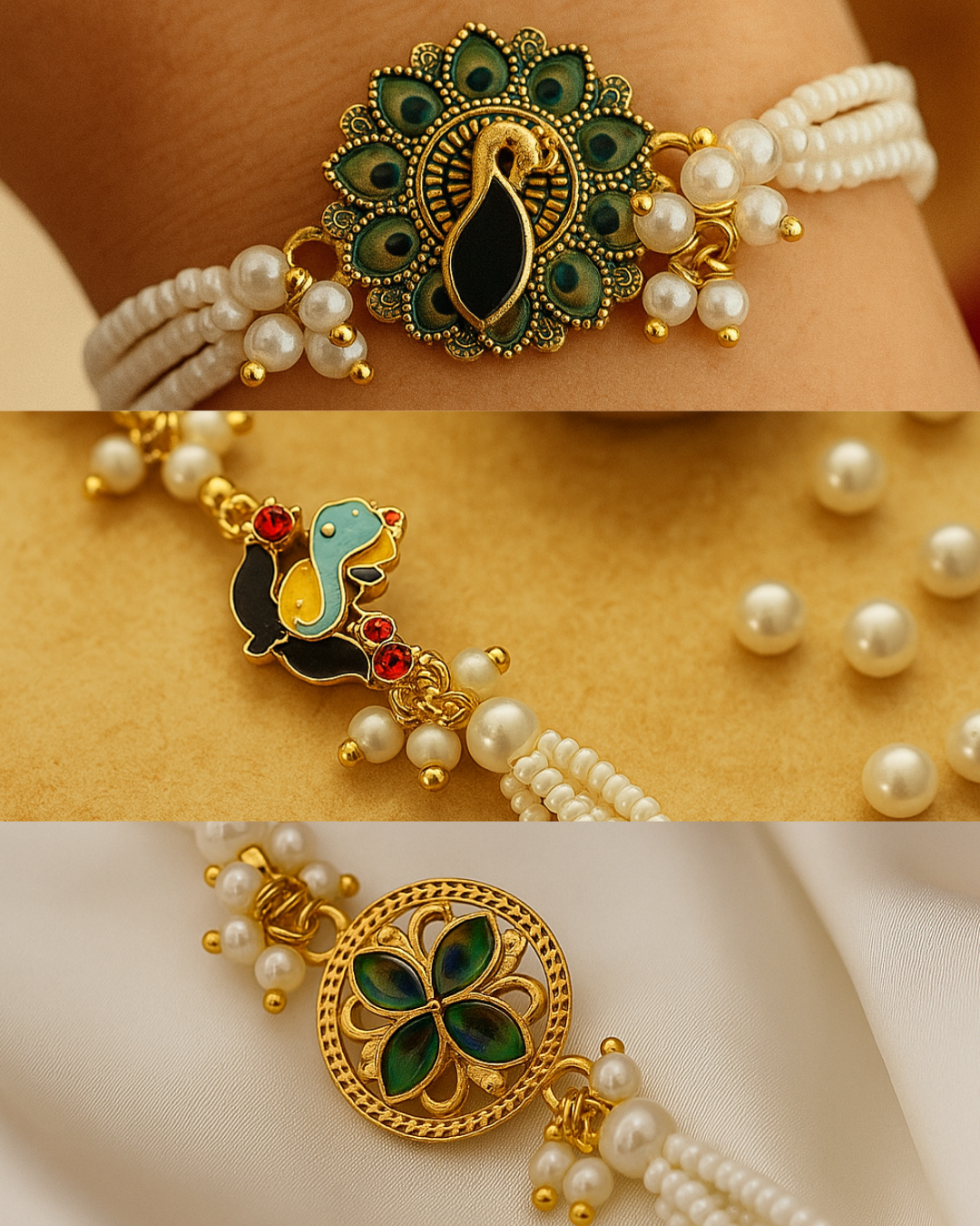 Graceful White Pearl Rakhi ๐ธ