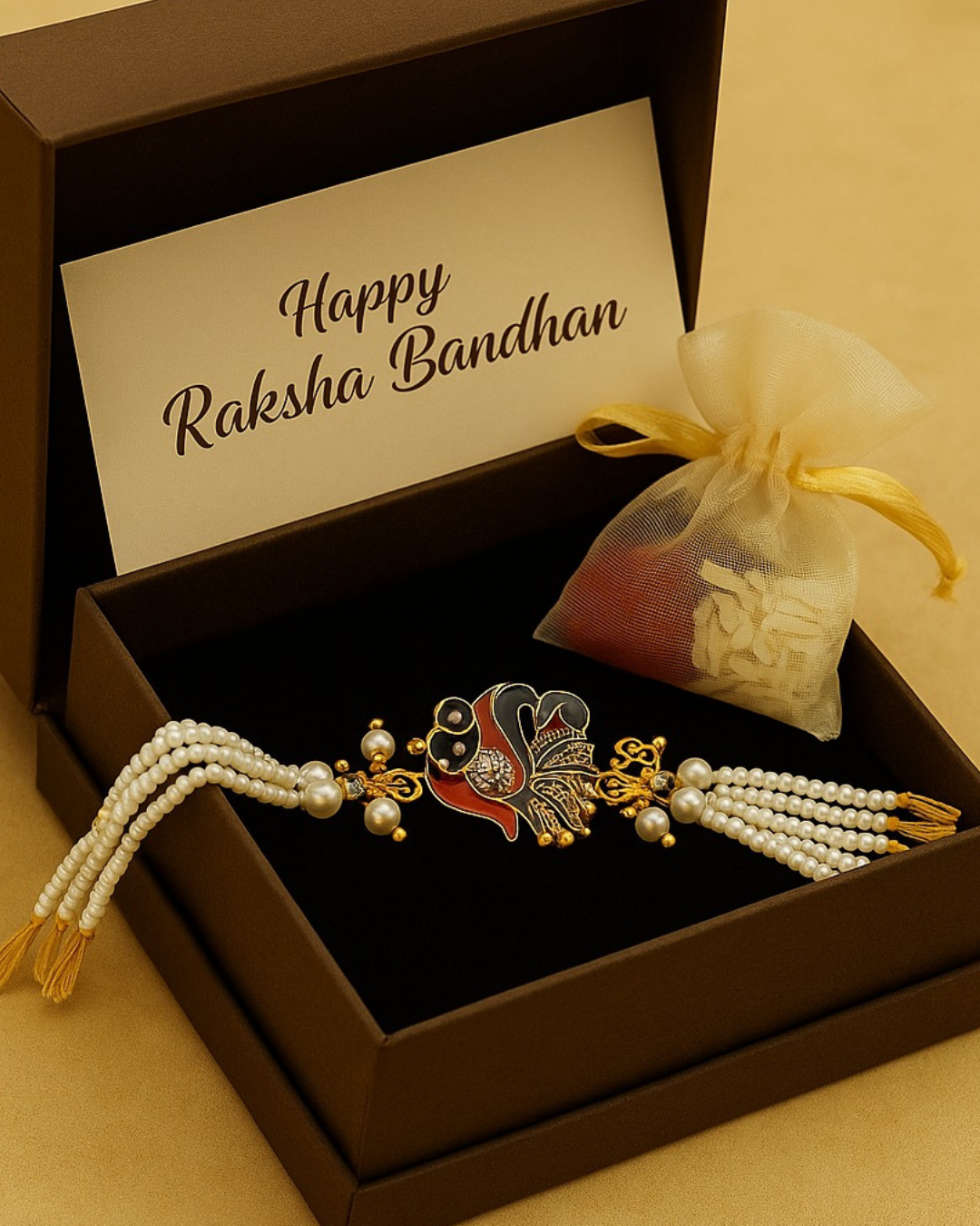 Handmade Divine Peacock Rakhi with Free Chawal & Kumkum