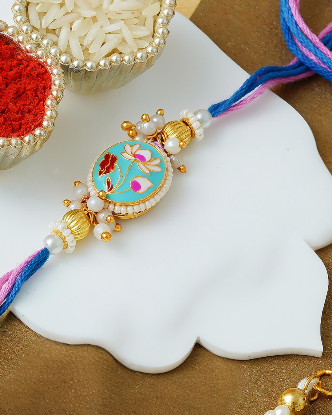 Traditional Rakhi Set with Free Chawal & Kumkum