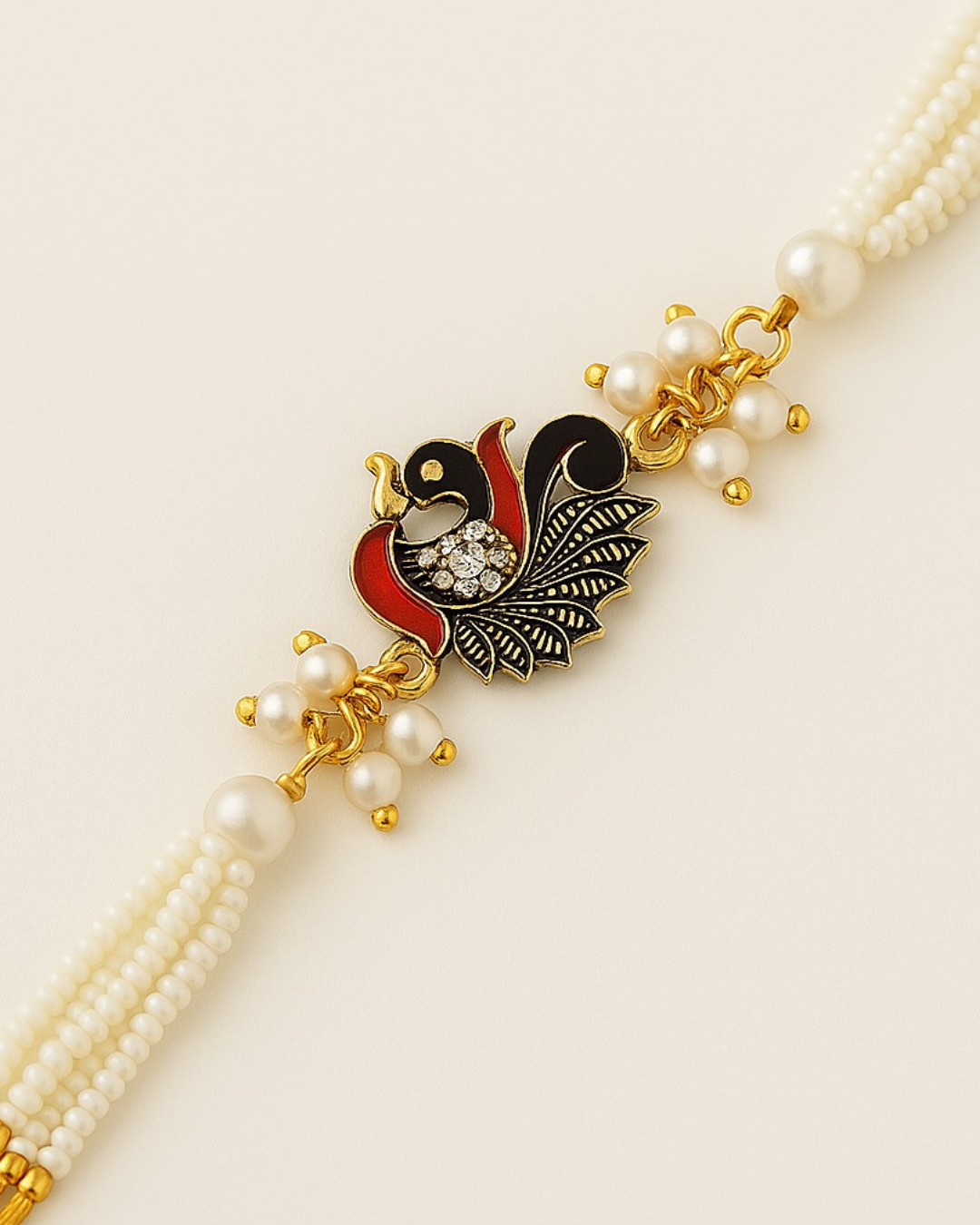 Handmade Divine Peacock Rakhi with Free Chawal & Kumkum