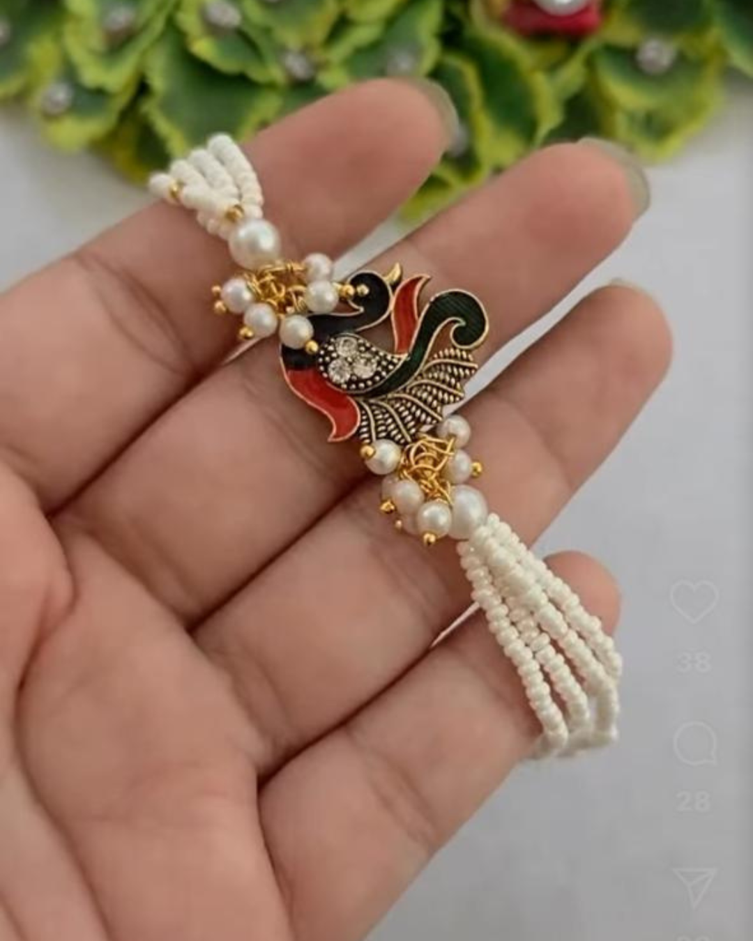 Handmade Divine Peacock Rakhi with Free Chawal & Kumkum