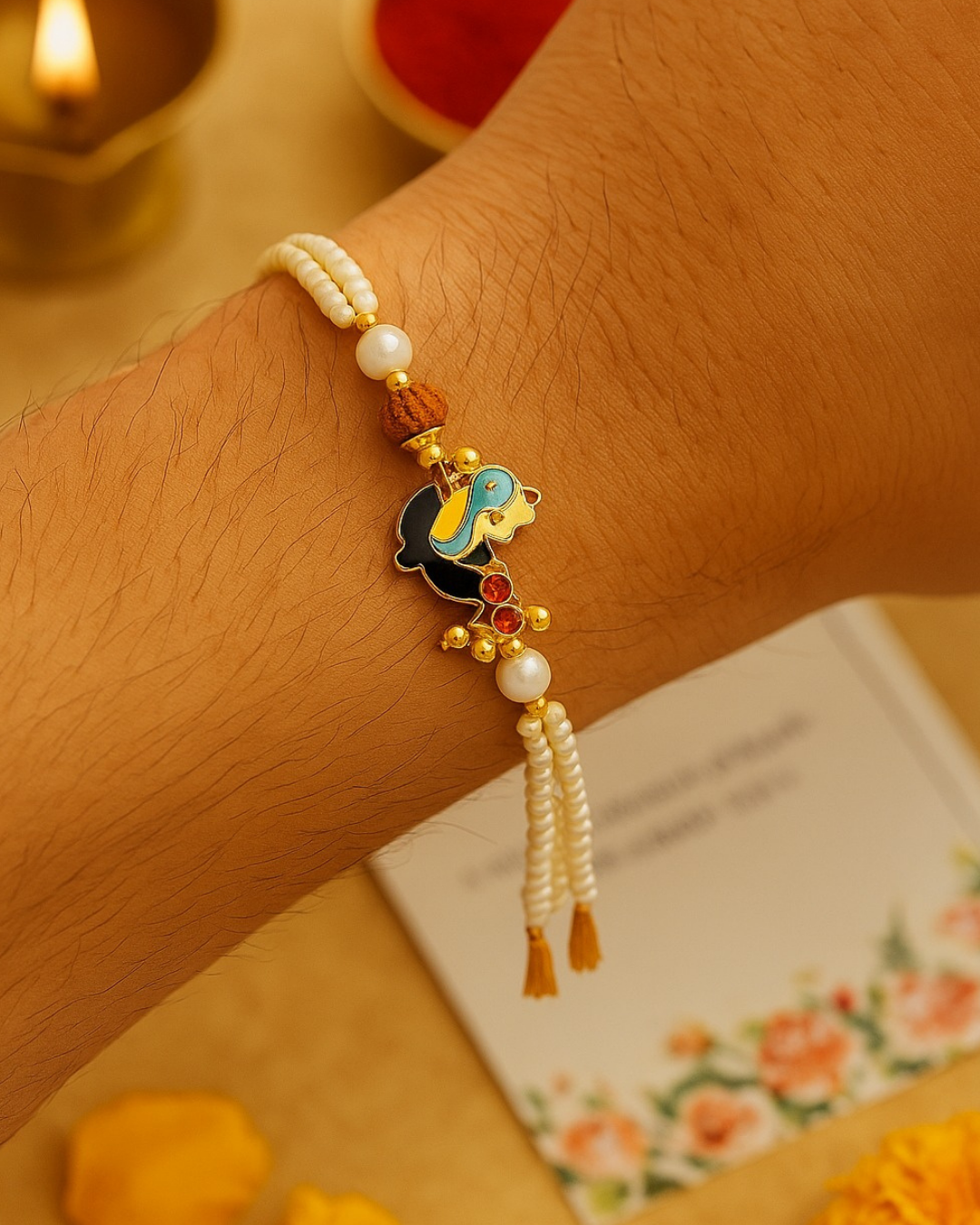 Handmade Divine Gajanan Rakhi with Free Chawal & Kumkum