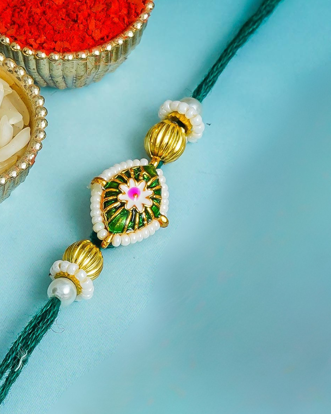 Traditional Rakhi Set with Free Chawal & Kumkum