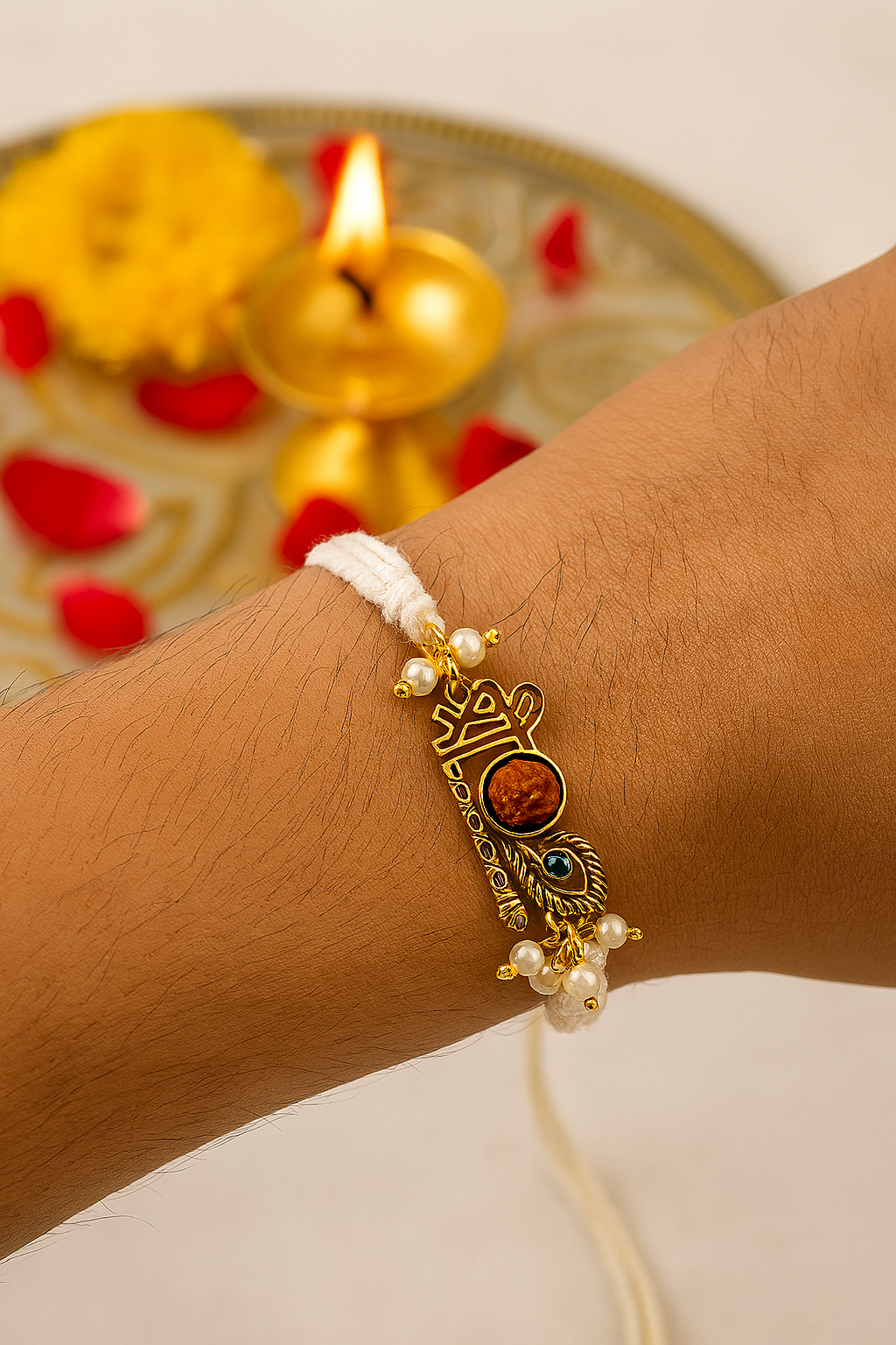 Handmade Shree Rudra Rakhi with Free Chawal & Kumkum
