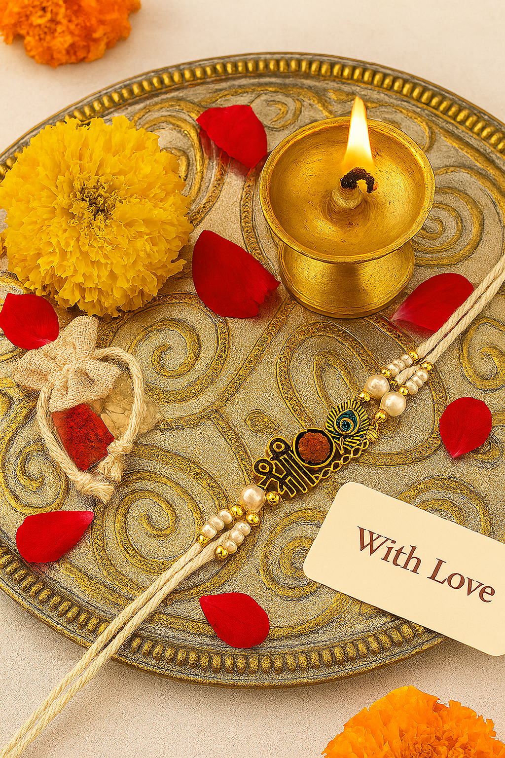 Handmade Shree Rudra Rakhi with Free Chawal & Kumkum