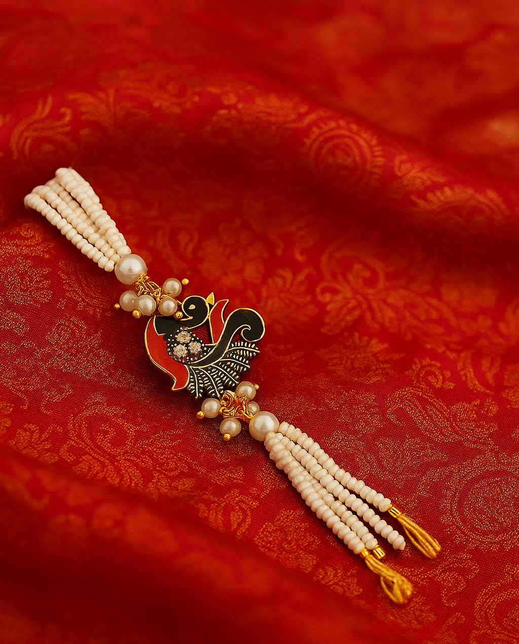 Graceful White Pearl Rakhi ๐ธ