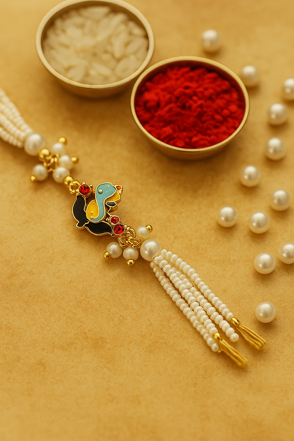 Graceful White Pearl Rakhi ๐ธ