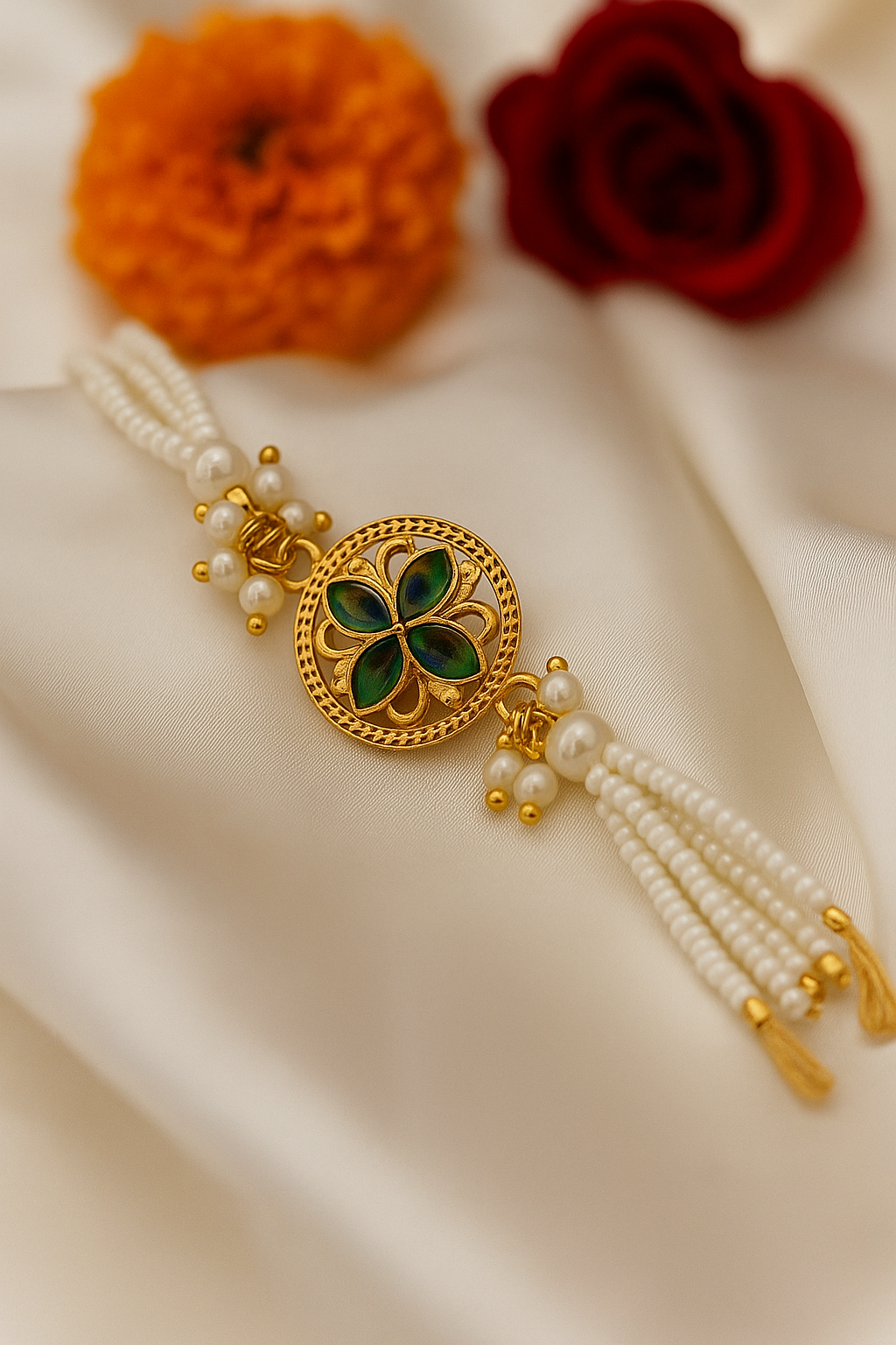 Graceful White Pearl Rakhi ๐ธ