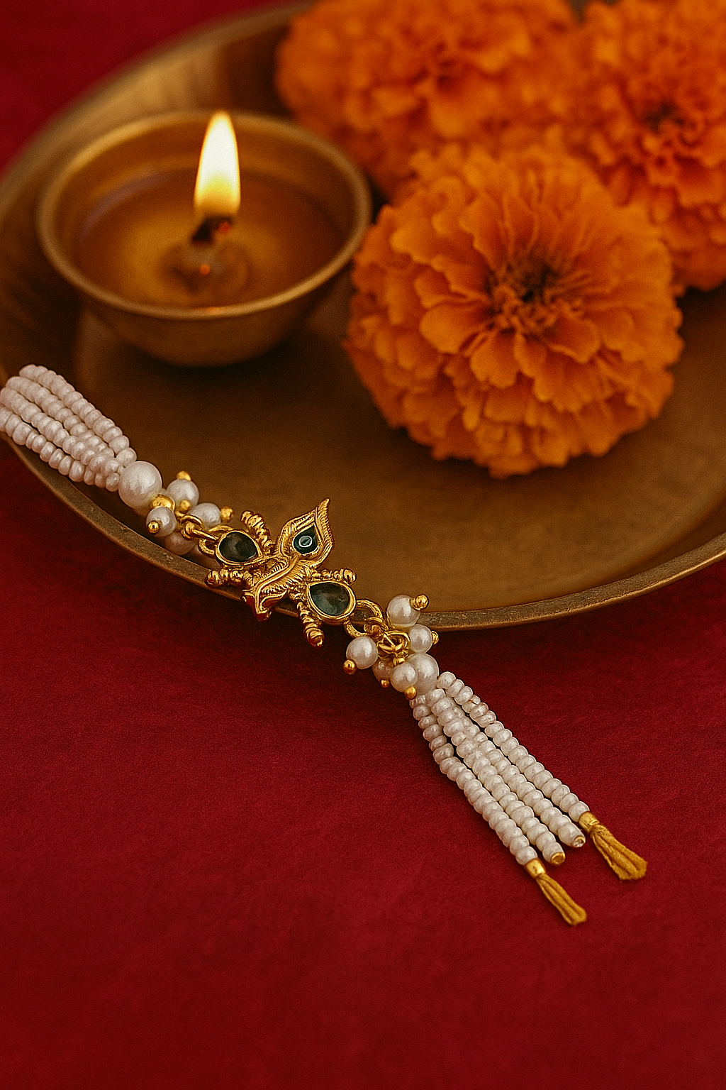 Graceful White Pearl Rakhi ๐ธ