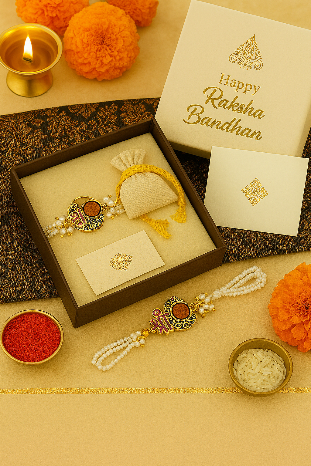 Handmade Shree Rudra Rakhi with Free Chawal & Kumkum
