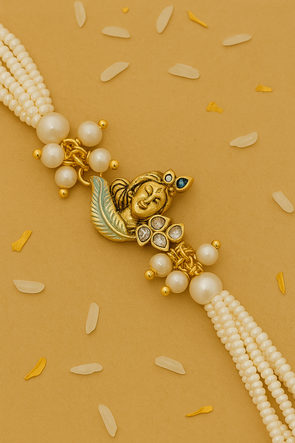 Graceful White Pearl Rakhi ๐ธ
