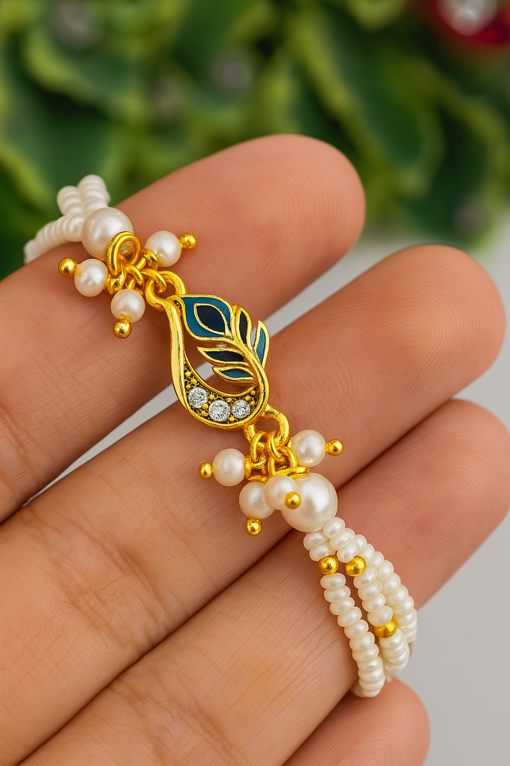 Graceful White Pearl Rakhi ๐ธ