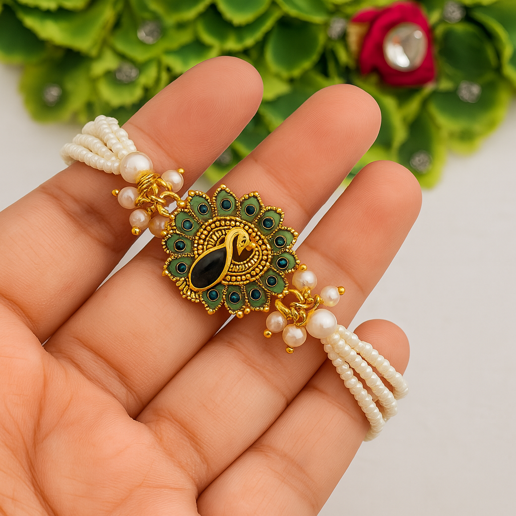 Graceful White Pearl Rakhi ๐ธ