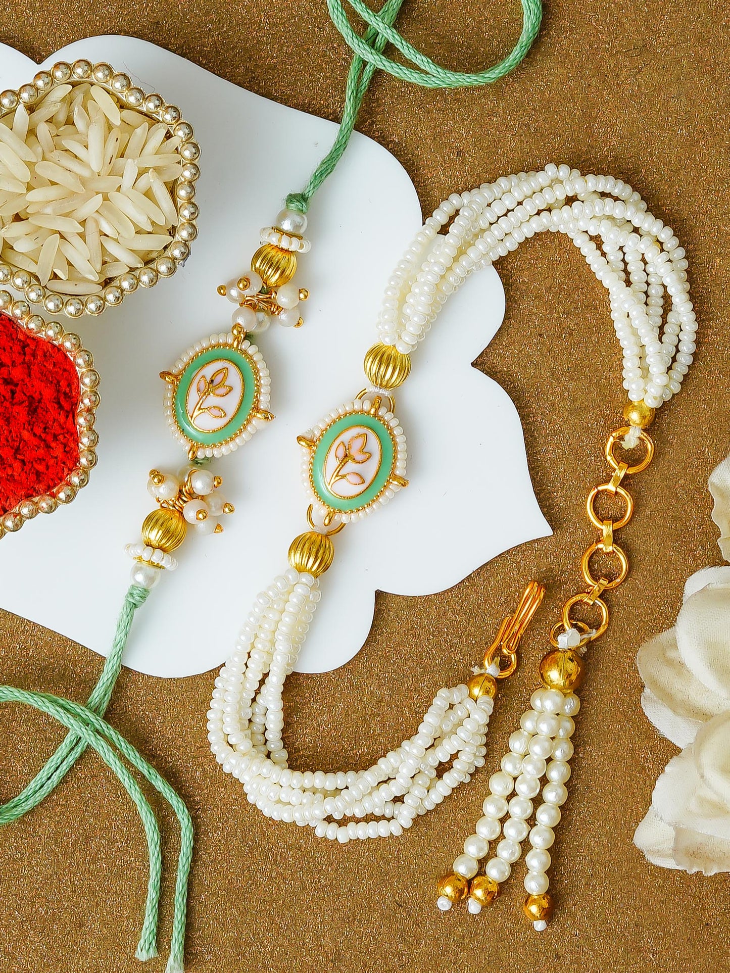 Couple Traditional Rakhi Set with Free Chawal & Kumkum