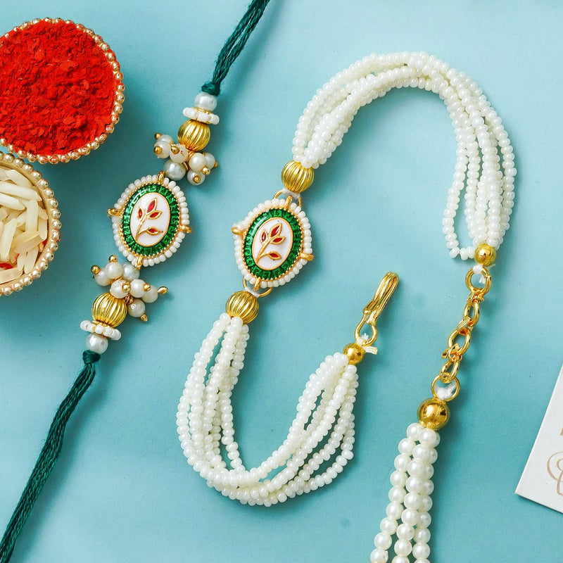 Couple Traditional Rakhi Set with Free Chawal & Kumkum