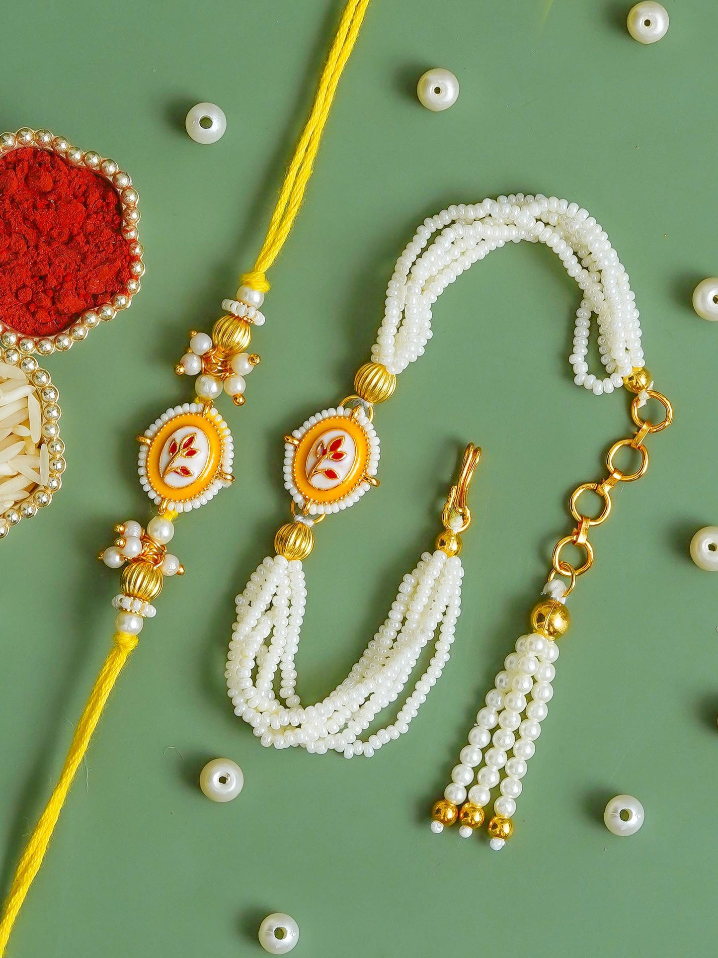 Couple Traditional Rakhi Set with Free Chawal & Kumkum