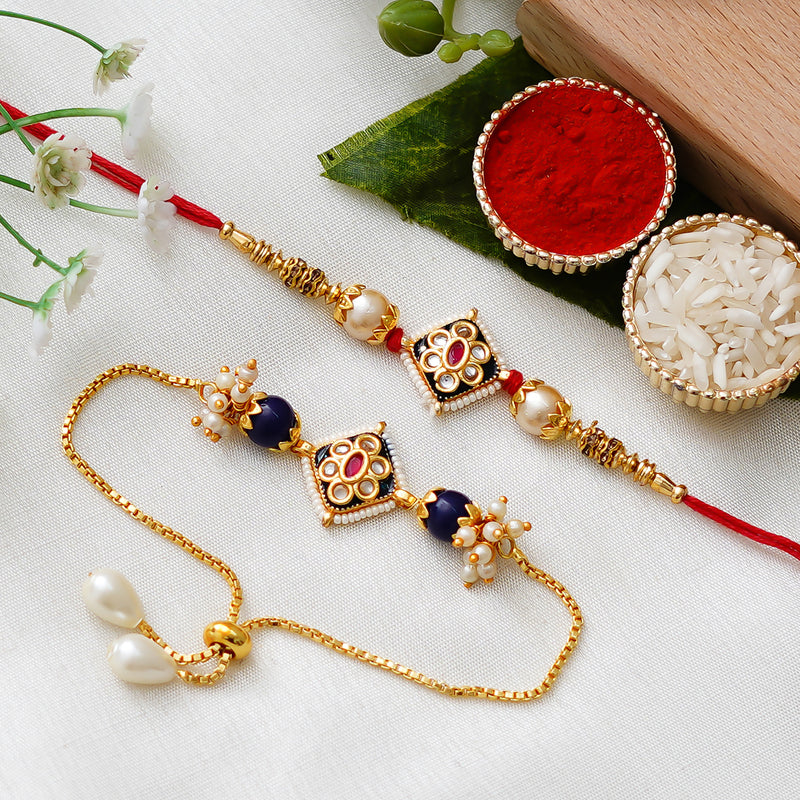 Couple Traditional Rakhi Set with Free Chawal & Kumkum