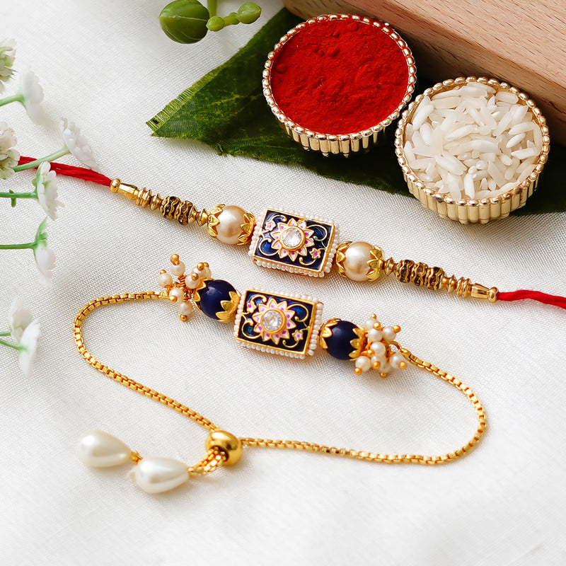Couple Traditional Rakhi Set with Free Chawal & Kumkum