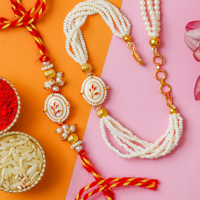 Couple Traditional Rakhi Set with Free Chawal & Kumkum