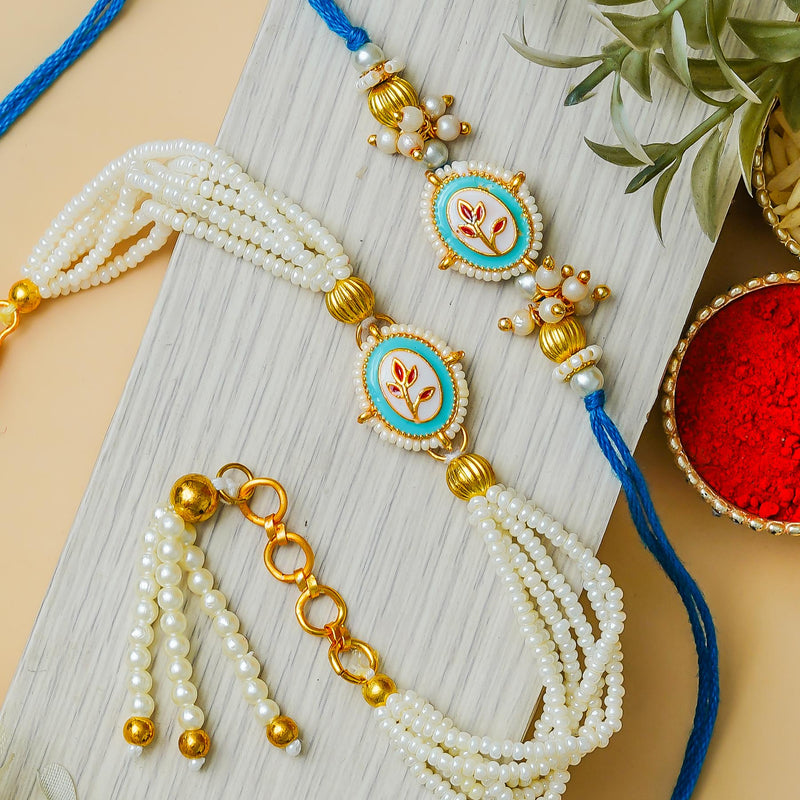 Couple Traditional Rakhi Set with Free Chawal & Kumkum