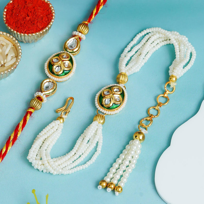 Couple Traditional Rakhi Set with Free Chawal & Kumkum