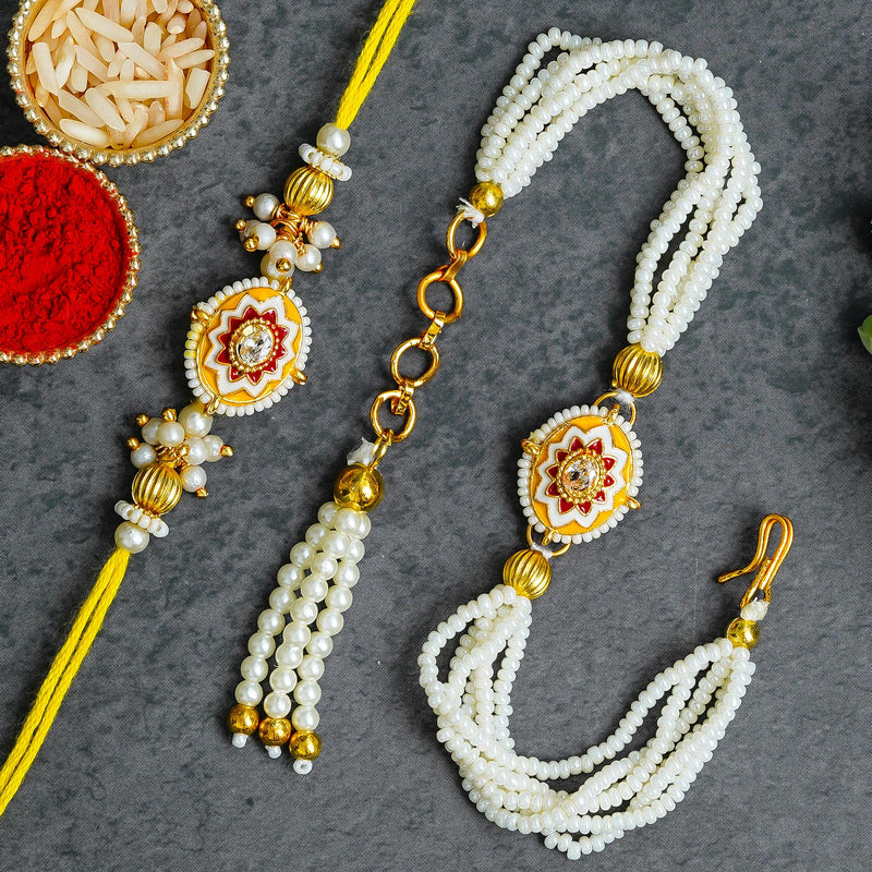 Couple Traditional Rakhi Set with Free Chawal & Kumkum