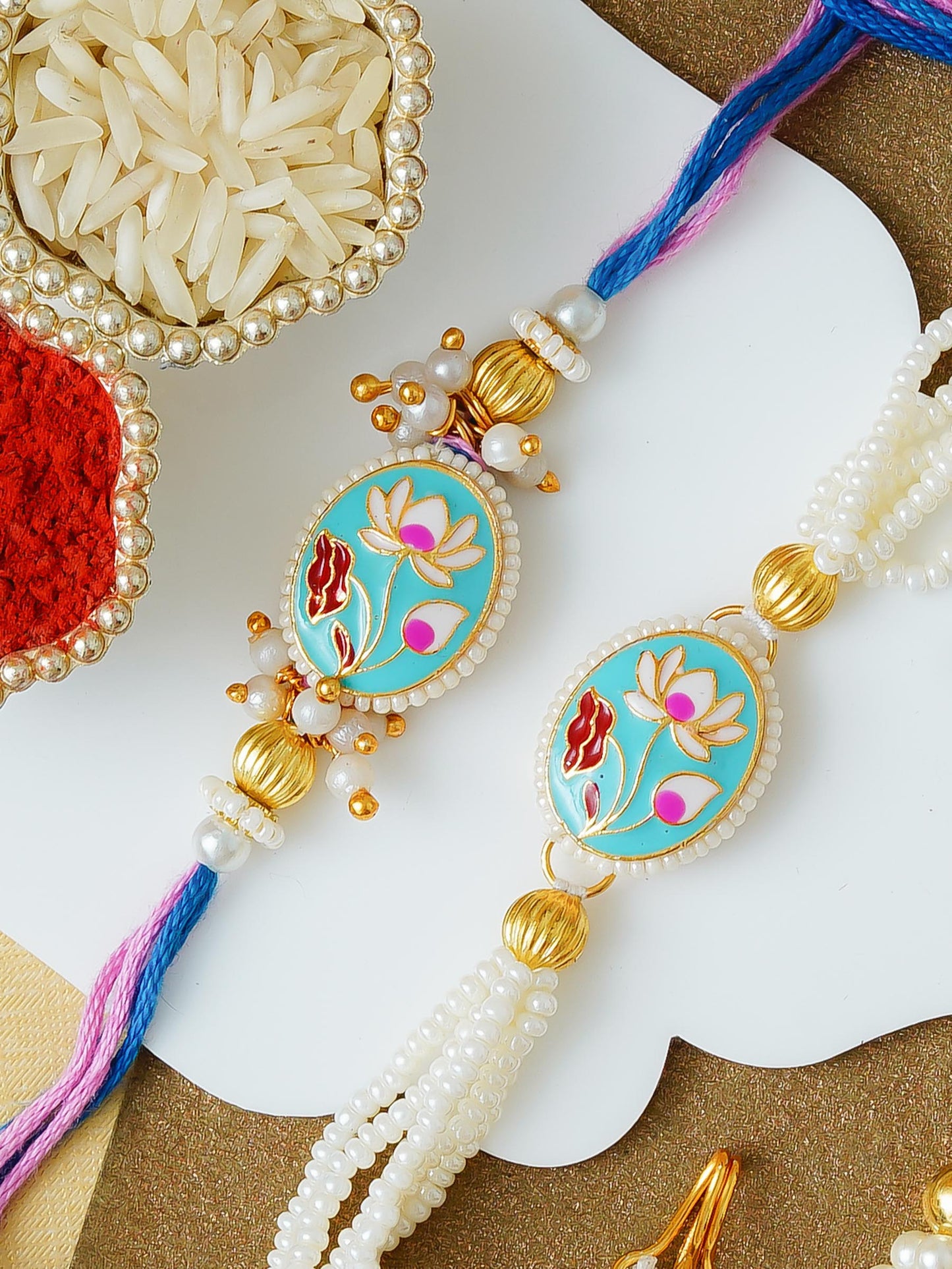 Traditional Rakhi Set with Free Chawal & Kumkum