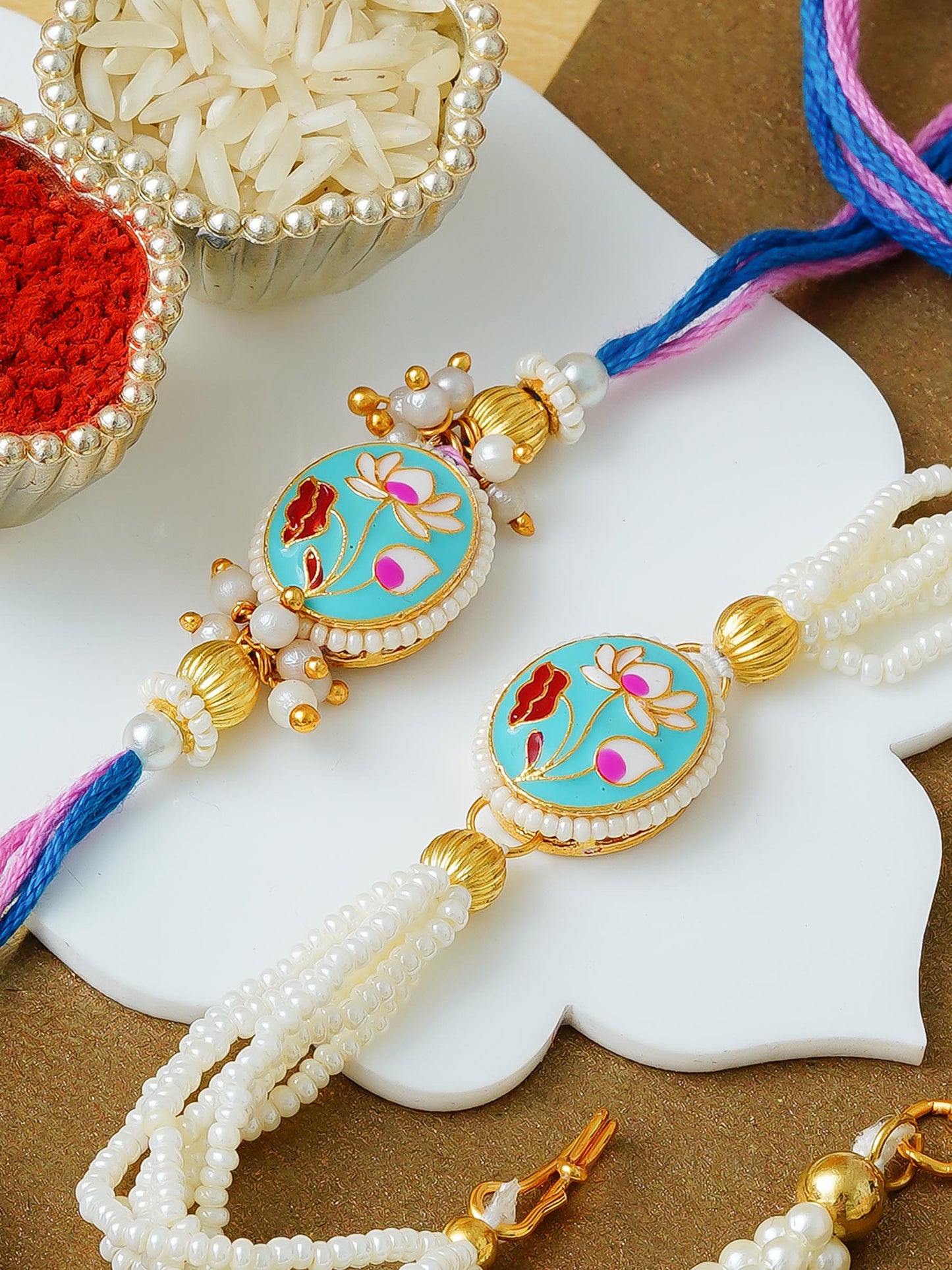 Traditional Rakhi Set with Free Chawal & Kumkum
