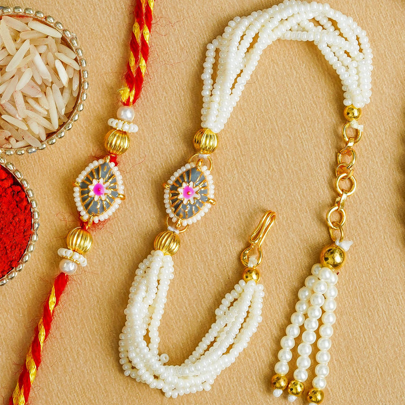 Couple Traditional Rakhi Set with Free Chawal & Kumkum