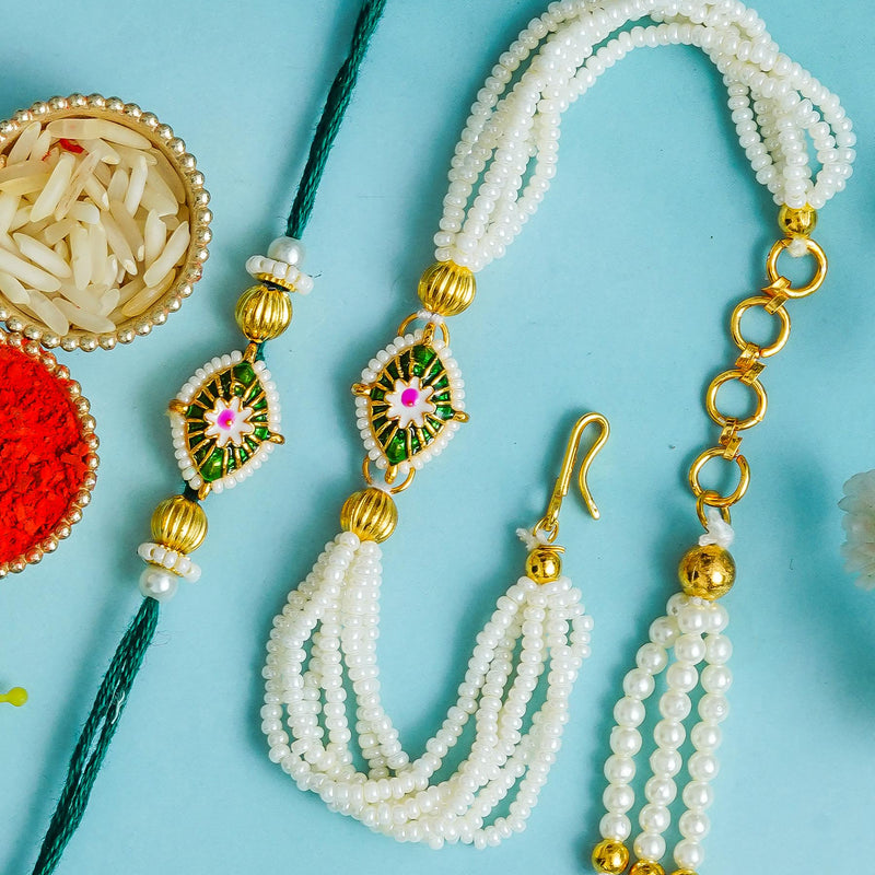 Couple Traditional Rakhi Set with Free Chawal & Kumkum