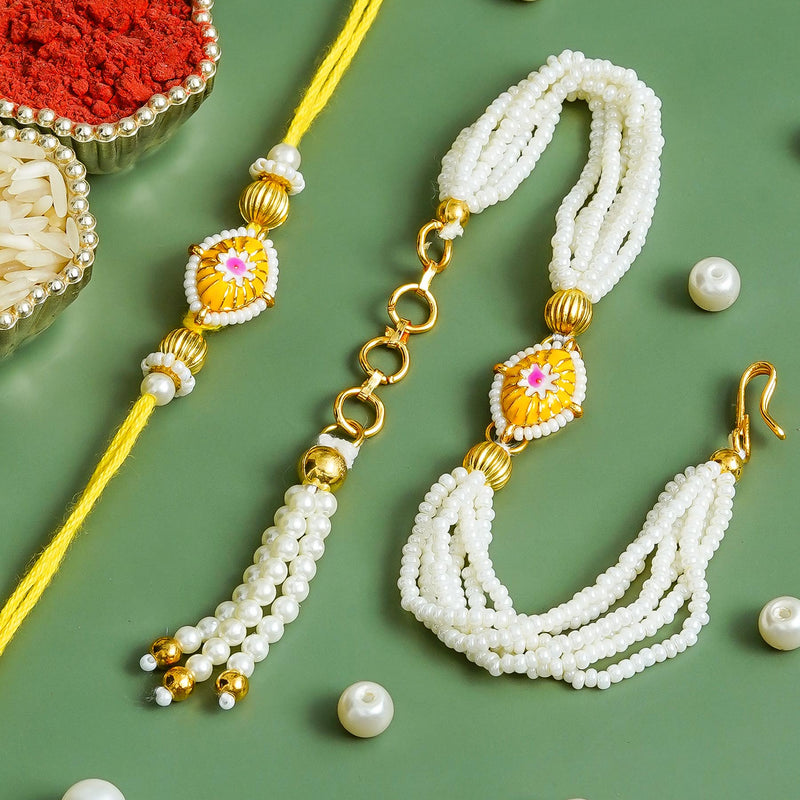 Couple Traditional Rakhi Set with Free Chawal & Kumkum
