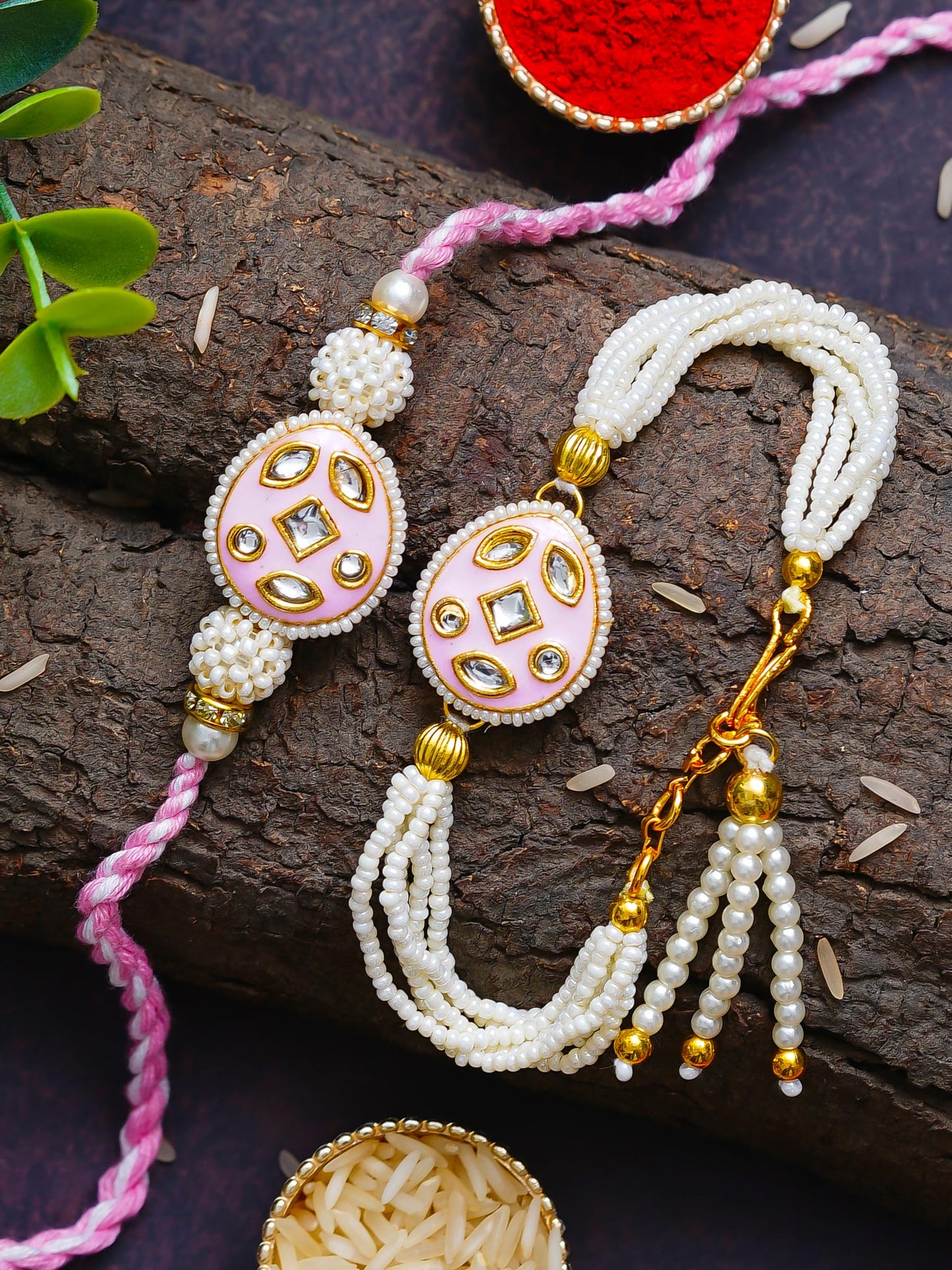 Couple Traditional Rakhi Set with Free Chawal & Kumkum