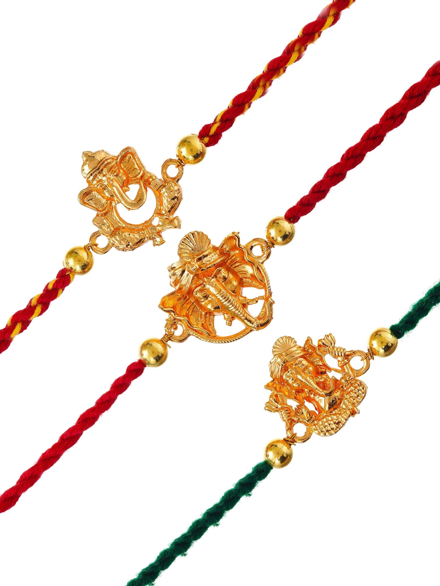 Golden Ganesha Rakhi Set of 3 – Traditional Rakhi for Brothers – Free Chawal & Kumkum