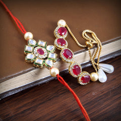 Elegant Kundan Rakhi With Free Chawal & Kumkum